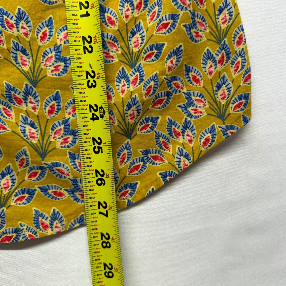 J McLaughlin XS Mustard Floral Print Cotton Shirt Preppy Palm Beach Coastal - Picture 9 of 9